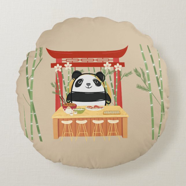 Panda, sushi rond kussen (Voorkant)