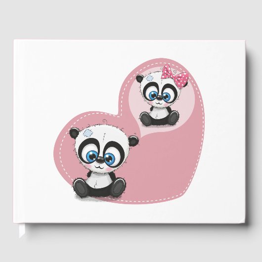 Panda Teddy Bear Roze Hart Trouwfeest Gastenboek (Voorkant)