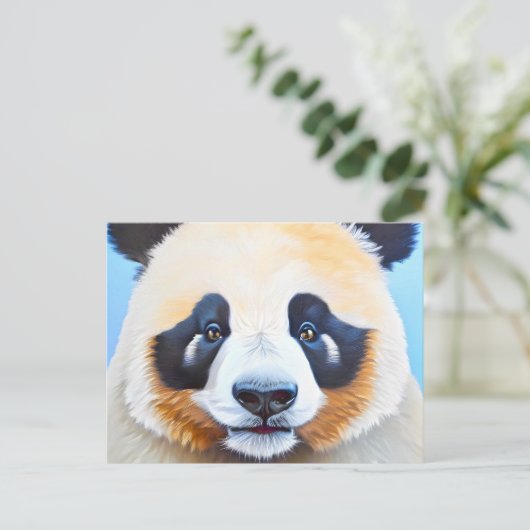 Panda tekenen op een blauwe achtergrond briefkaart (Staand voorkant)