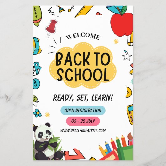 Panda Terug naar school Onderwijzer eerste-dag pos Flyer (Voorkant)