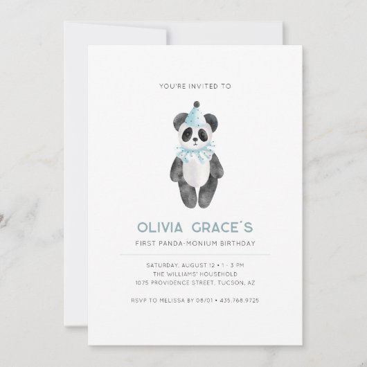 Panda Theme First Birthday Invitation Kaart (Voorkant)