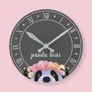 Panda Theme Rustic Black en White Ronde Klok