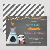 Panda tipi verjaardag thema uitnodiging (Voorkant / Achterkant)