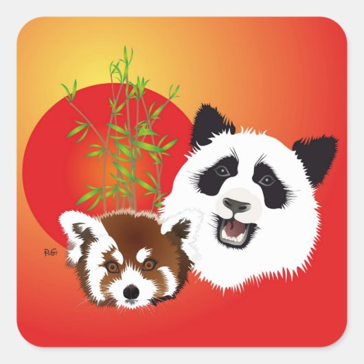 Panda Treffen Aufkleber Vierkante Sticker (Voorkant)