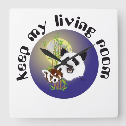 Panda Treffen Uhr Vierkante Klok (Voorkant)