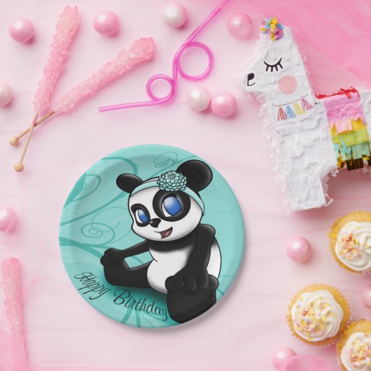 Panda Turquoise Birthday Papieren Bordje (Feest)