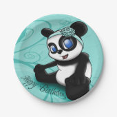 Panda Turquoise Birthday Papieren Bordje (Voorkant)