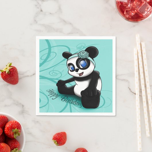 Panda Turquoise Birthday Servetten (Insitu)