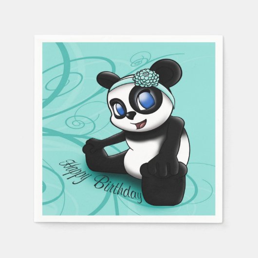 Panda Turquoise Birthday Servetten (Voorkant)