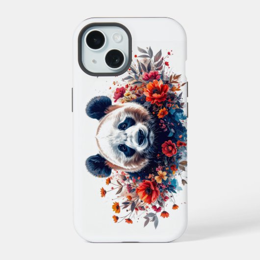 Panda Tussen Bloemen iPhone 15 Case (Achterkant)