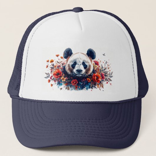 Panda Tussen Bloemen Trucker Pet (Voorkant)