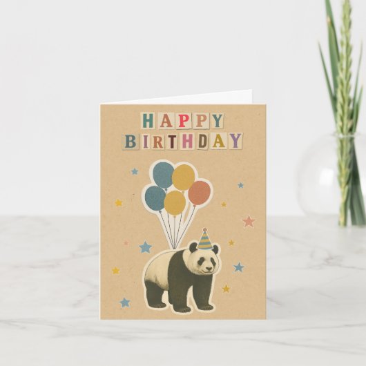Panda Verjaardag Kaart met Ballonnen (Voorkant)