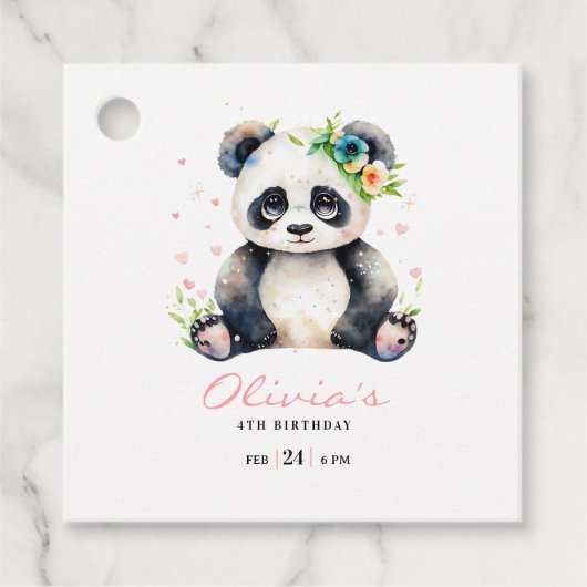 Panda Verjaardag Uitnodiging, Panda Girl Verjaarda Bedankjes Labels (Voorkant)