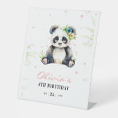 Panda Verjaardag Uitnodiging, Panda Girl Verjaarda Reclamebord Met Voetstuk (Voorkant)