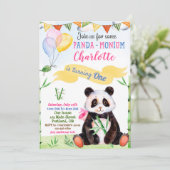 Panda verjaardagsfeest 1e verjaardag kaart (Staand voorkant)