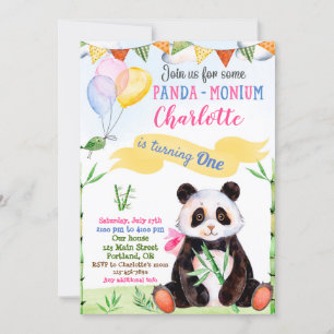 Panda verjaardagsfeest 1e verjaardag kaart