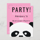 Panda Verjaardagsfeestje Kinder Roze Kawaii Uitnodiging Briefkaart (Voorkant / Achterkant)