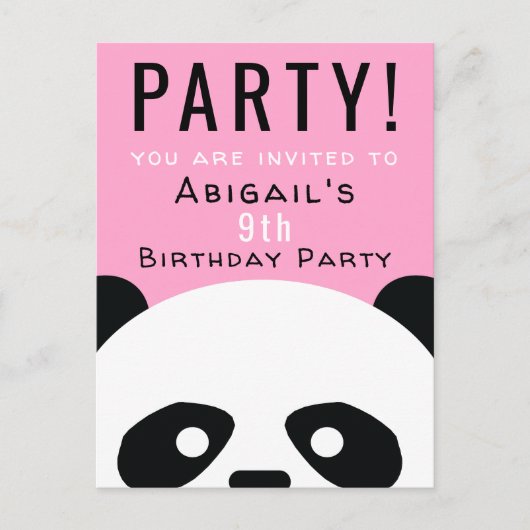 Panda Verjaardagsfeestje Kinder Roze Kawaii Uitnodiging Briefkaart (Voorkant)