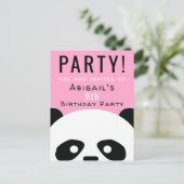 Panda Verjaardagsfeestje Kinder Roze Kawaii Uitnodiging Briefkaart (Staand voorkant)