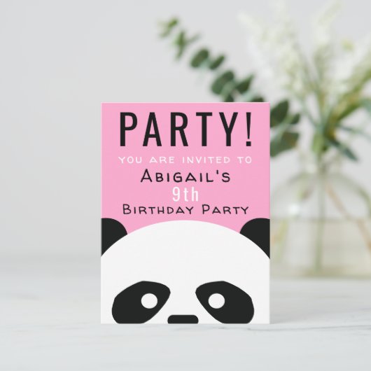 Panda Verjaardagsfeestje Kinder Roze Kawaii Uitnodiging Briefkaart (Staand voorkant)