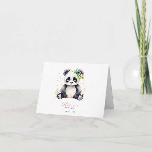 Panda-verjaardagsuitnodiging, Panda-meisje-verjaar Bedankkaart (Voorkant)