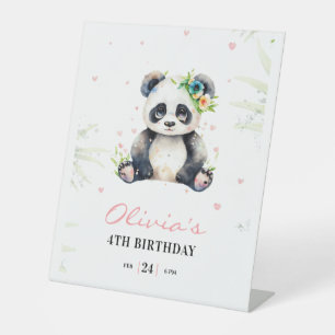 Panda verjaardagsuitnodiging, Panda meisje verjaar Reclamebord Met Voetstuk
