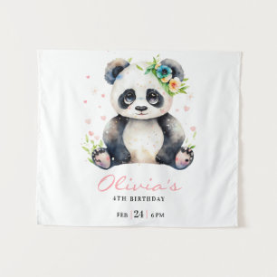 Panda verjaardagsuitnodiging, Panda meisje verjaar Wandkleed