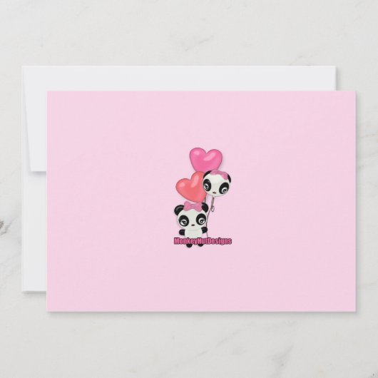 Panda verjaardagsuitnodiging roze zwart (foto) kaart (Achterkant)