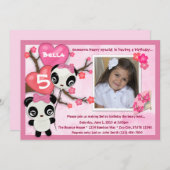 Panda verjaardagsuitnodiging roze zwart (foto) kaart (Voorkant / Achterkant)