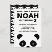 Panda verjaardagsuitnodiging, zwart-wit feest kaart (Voorkant / Achterkant)