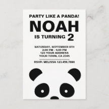 Panda verjaardagsuitnodiging, zwart-wit feest
