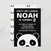 Panda verjaardagsuitnodiging, zwart-wit feest kaart (Voorkant / Achterkant)