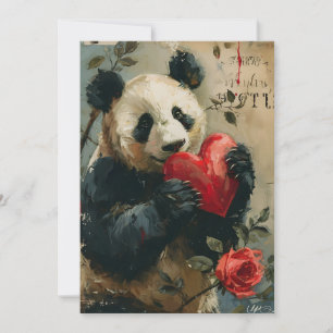 Panda Vintage Valentijnsdag Feestdagenkaart