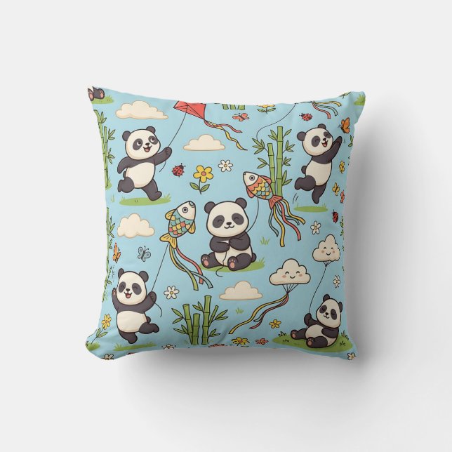 Panda Vlieger Worpkussen Kussen (Voorkant)
