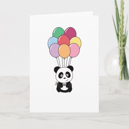 Panda vliegt op met kleurrijke ballonnen kaart (Voorkant)
