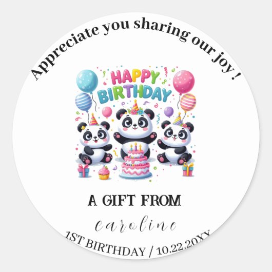 Panda voor verjaardagsviering ronde sticker (Voorkant)