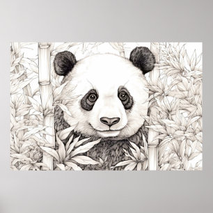 Panda Vreedzame Natuur Prairie Schets Tekenstijl Poster