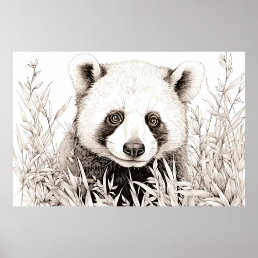Panda Vreedzame Natuur Prairie Schets Tekenstijl Poster (Voorkant)