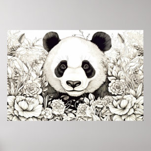 Panda Vreedzame Natuur Prairie Schets Tekenstijl Poster