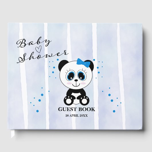 Panda Waterverf Thema Baby shower (Boys Blue) Gastenboek (Voorkant)