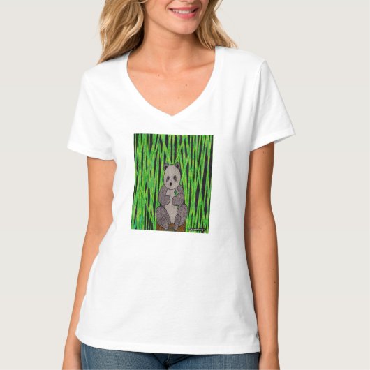 Panda (wit) - V-hals T-shirt voor vrouwen (Voorkant)