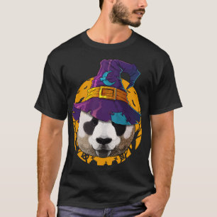 Panda Witch Funny Halloween Costume Creepy Moon T-shirt