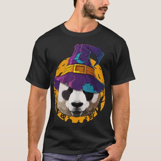 Panda Witch Funny Halloween Costume Creepy Moon T-shirt (Voorkant)