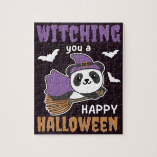 Panda Witch Witching U Een Gelukkige Halloween Jig Legpuzzel