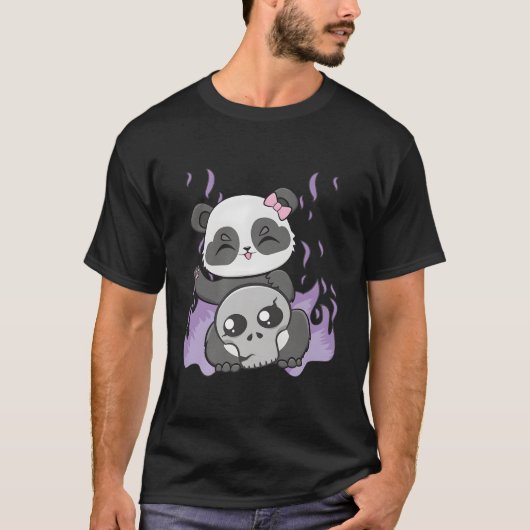 Panda With Hairbow Skull For Pastel Goth T-shirt (Voorkant)