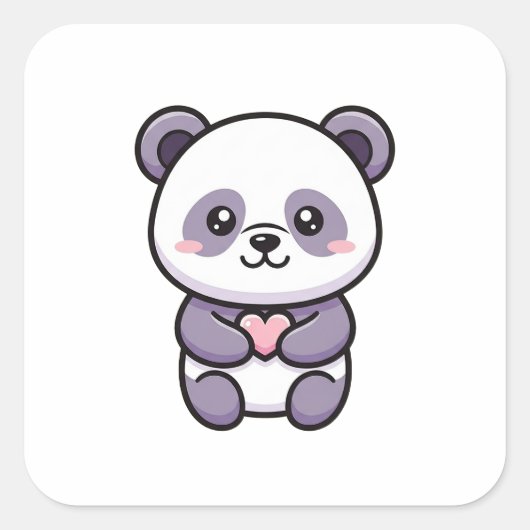 Panda with Heart – Cute Whimsical Illustration Vierkante Sticker (Voorkant)