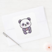 Panda with Heart – Cute Whimsical Illustration Vierkante Sticker (Envelop)