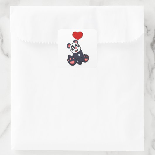 Panda with Heart Vierkante Sticker (Tas)