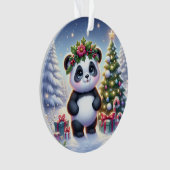  Panda with Holly Crown & Candy Canes Ornament (voorkant)