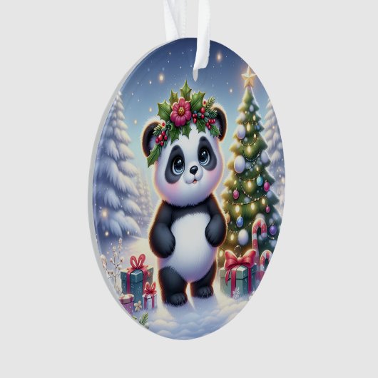  Panda with Holly Crown & Candy Canes Ornament (voorkant)